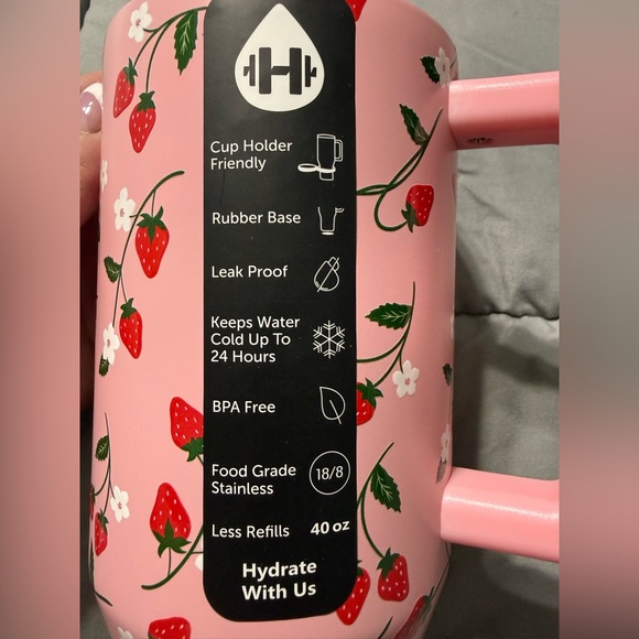 HydroJug Pink Strawberry Patterned Water Bottle - Picture 4 of 10